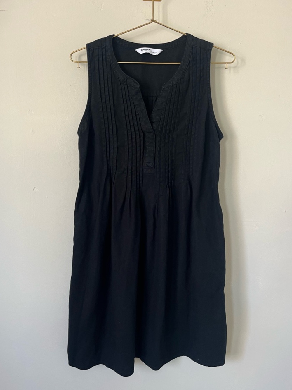 Sonoma Sleeveless Black summer linen Pintuck Miniā Dress S